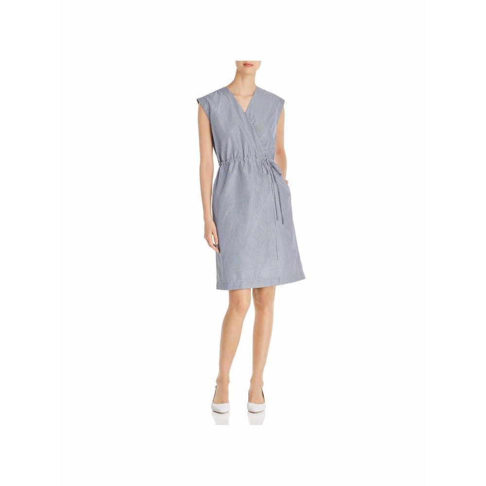 LE GALI Womens Navy Striped Cap Sleeve V Neck Above The Knee Sheath Dress S